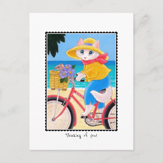 "Denken Sie an Sie" Cat & Mouse Fahrrad individuel Postkarte (Vorderseite)