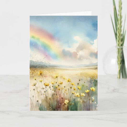 Denken Sie an Sie Dreamy Wildblumen und Regenbogen Karte (Vorderseite)