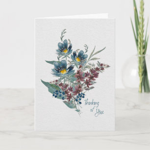 Denken Sie an Sie - Elegant Blue & Plum Wasserfarb Karte