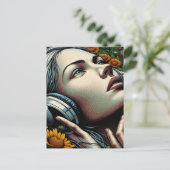 Denken Sie an Sie | Frau mit Kopfhörern Postkarte (Stehend Vorderseite)