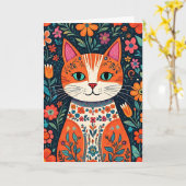 Denken Sie an Sie Freunde | Folk Art Cat Karte (Gelbe Blume)