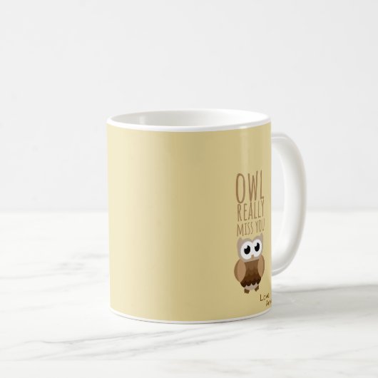 Denken Sie an Sie Funny Owl Pun Verlasst Abschied Kaffeetasse (VorderseiteRechts)