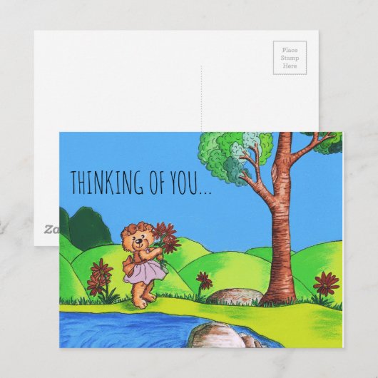 Denken Sie an Sie Girly Teddy Bear Postkarte (Vorne/Hinten)