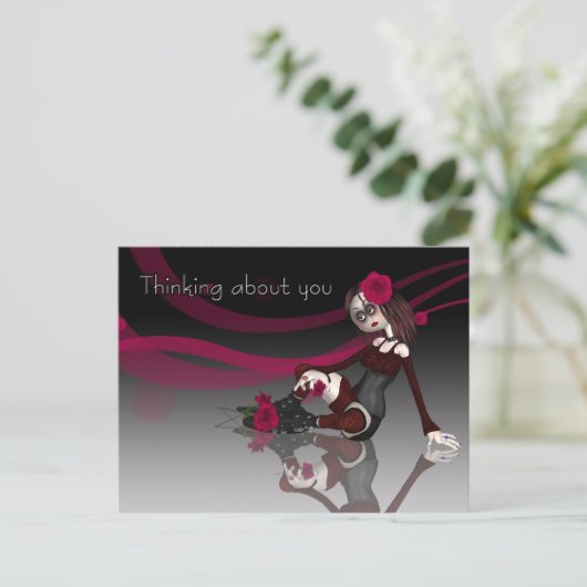 Denken Sie an Sie - Gothic Rag Doll mit Rose Postkarte (Stehend Vorderseite)