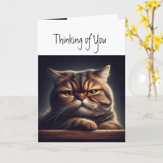 Denken Sie an Sie Grumpy Grouchy Cat Kitten Fun Karte (Gelbe Blume)