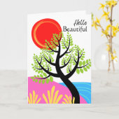 Denken Sie an Sie Hallo Beautiful Red Sun Karte (Gelbe Blume)