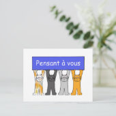 Denken Sie an Sie in Französisch Cartoon Katzen Postkarte (Stehend Vorderseite)