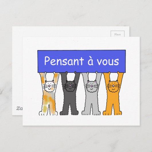 Denken Sie an Sie in Französisch Cartoon Katzen Postkarte (Vorne/Hinten)