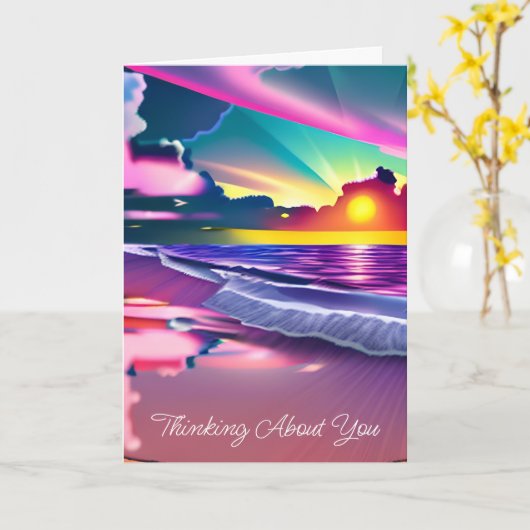 Denken Sie an Sie | Meereswellen, rosa Sand Karte (Gelbe Blume)