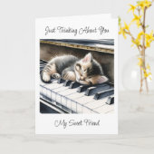 Denken Sie an Sie | Niedlich Kitten on Piano Keys Karte (Gelbe Blume)