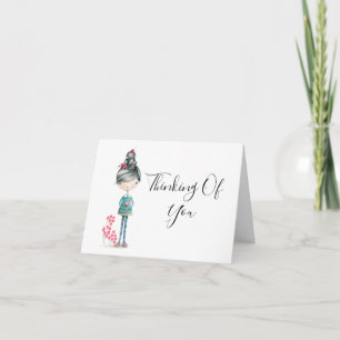 "Denken Sie an Sie" Niedliche Boho Girl with Bird Karte
