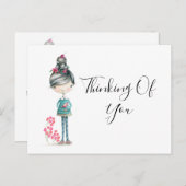 "Denken Sie an Sie" Niedliche Boho Girl with Bird Postkarte (Vorne/Hinten)