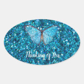 Denken Sie an Sie, Shiny Blue Glitzy Template Ovaler Aufkleber (Vorderseite)