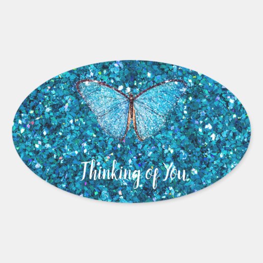 Denken Sie an Sie, Shiny Blue Glitzy Template Ovaler Aufkleber (Vorderseite)