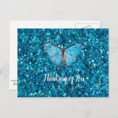 Denken Sie an Sie, Shiny Blue Glitzy Template Postkarte (Vorne/Hinten)