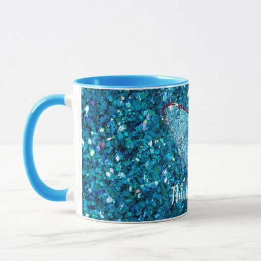 Denken Sie an Sie, Shiny Blue Glitzy Template Tasse (Links)