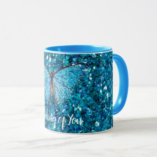 Denken Sie an Sie, Shiny Blue Glitzy Template Tasse (VorderseiteRechts)