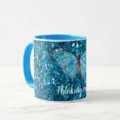 Denken Sie an Sie, Shiny Blue Glitzy Template Tasse (Vorderseite Links)