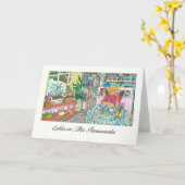 Denken Sie an Sie Spanisch mit Katze am Tisch Karte (Gelbe Blume)