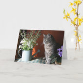 'Denken Sie an Sie', Tabby Cat Card Karte (Gelbe Blume)