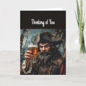 Denken Sie an Spaß Pirate Hoisting a Beer Karte (Vorderseite)
