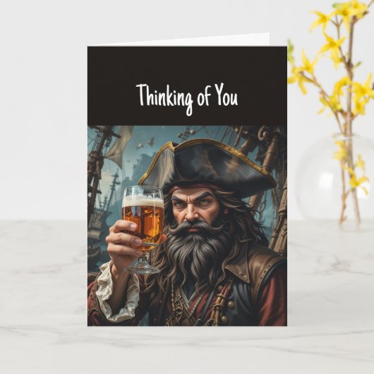 Denken Sie an Spaß Pirate Hoisting a Beer Karte (Gelbe Blume)