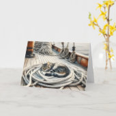 Denken Sie an Tabby Cat Sleeping on Ropes Karte (Gelbe Blume)