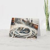 Denken Sie an Tabby Cat Sleeping on Ropes Karte (Vorderseite)