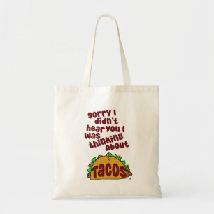 Denken Sie an Tacos Funny Food Cartoon Slogan Tragetasche