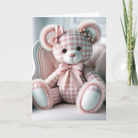 Denken Sie an You Gingham Teddy Bear Karte (Vorderseite)