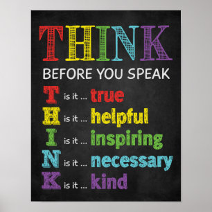 Denken Sie, bevor Sie sprechen Klasse Anti Bully P Poster