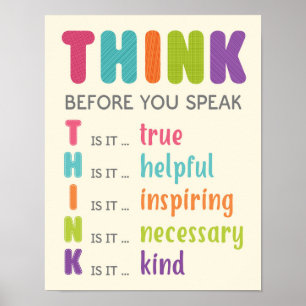Denken Sie, bevor Sie sprechen Klasse Anti Bully Poster