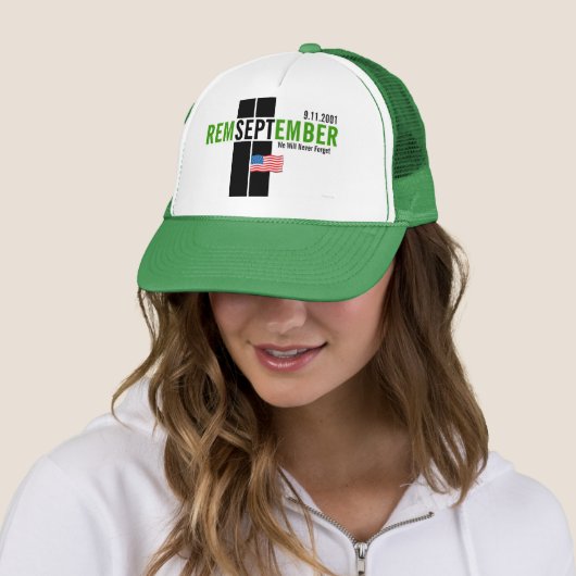 Denken Sie daran, 11. September Flag Hat Green Truckerkappe (Beispiel)