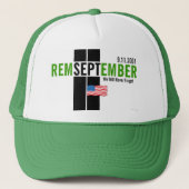 Denken Sie daran, 11. September Flag Hat Green Truckerkappe (Vorderseite)