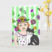 Denken Sie einfach über Sie nach | Folk Art Girl a Karte (Gelbe Blume)