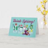 Denken Sie Frühling mit Schneemännern und Stiefmüt Karte (Gelbe Blume)