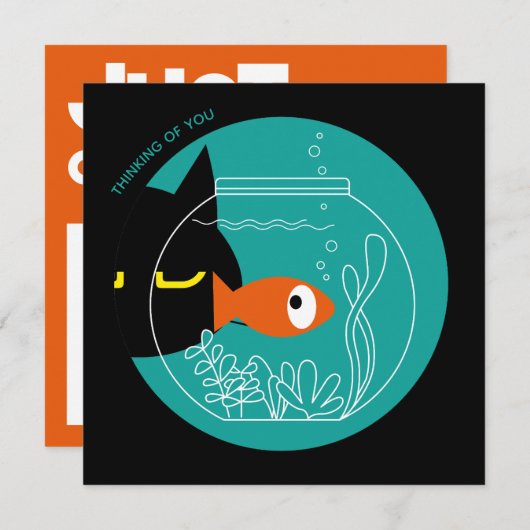 DENKEN SIE - Funny Black Cat & Fish Card Einladung (Vorne/Hinten)
