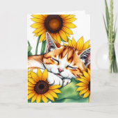 Denken Sie | Katzenkatze und Sonnenblumen Karte (Vorderseite)