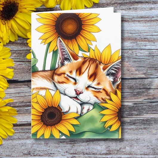 Denken Sie | Katzenkatze und Sonnenblumen Karte