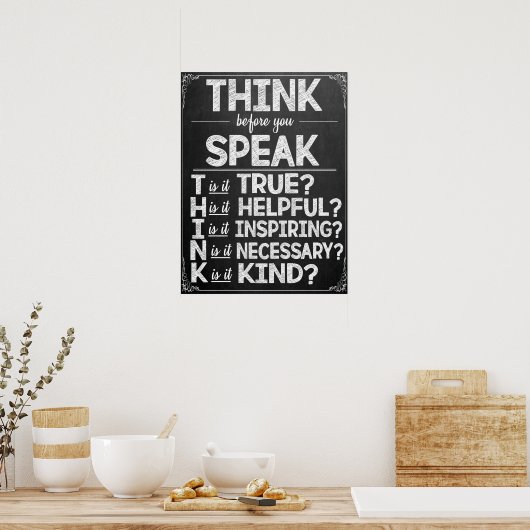 Denken Sie nach, bevor Sie das Klassenzimmer-Poste Poster (Küche)