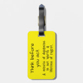 Denken Sie nach, bevor Sie handeln Gepäckanhänger (Rückseite vertikal)