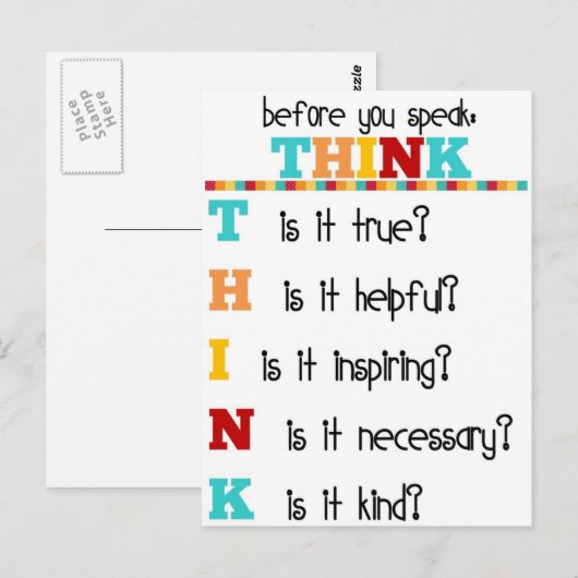 Denken Sie nach, bevor Sie sprechen Postkarte (Vorne/Hinten)