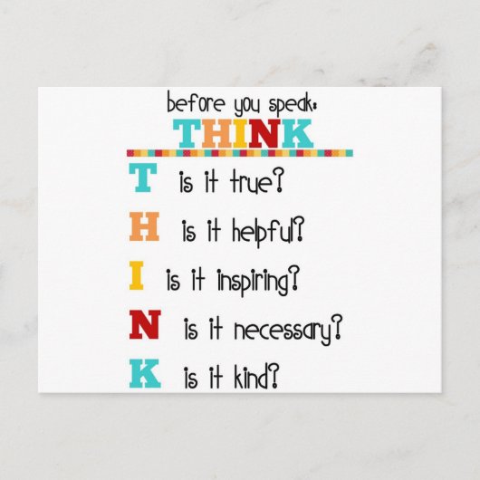 Denken Sie nach, bevor Sie sprechen Postkarte (Vorderseite)