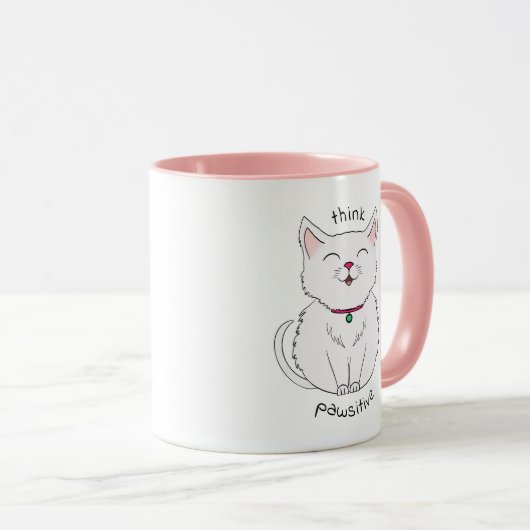 Denken Sie pawsitive Cat Illustration Kaffee Tasse (VorderseiteRechts)