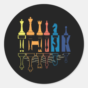 Denken Sie Retro Vintage Schachfiguren Spielertrai Runder Aufkleber