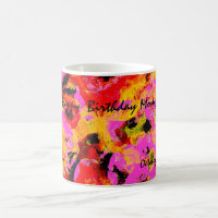 Denken Sie rosa Blumenkaffee-Tasse