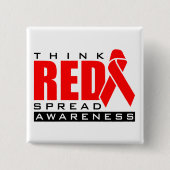 Denken Sie Rot…. Verbreiten Sie Bewusstsein Button (Vorderseite)