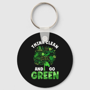 Denken Sie sauber und gehen Sie grün Earth Day und Schlüsselanhänger