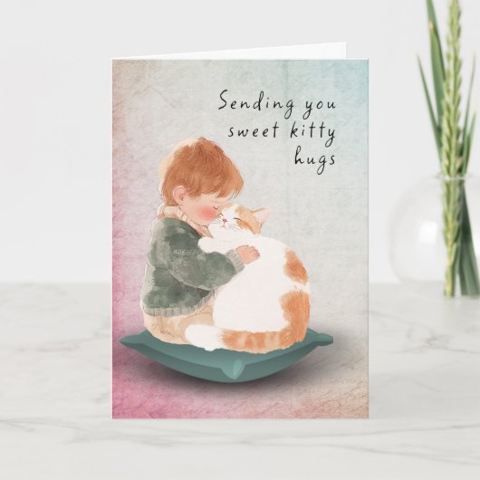 Denken Sie, Sie schicken Hugs Junge und Katze Karte (Vorderseite)