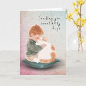 Denken Sie, Sie schicken Hugs Junge und Katze Karte (Gelbe Blume)